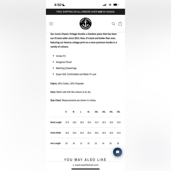 East Coast Lifestyle Classic Vintage Hoodie NWT - Picture 3 of 3